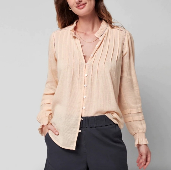 Faherty Willa Striped Pintuck Blouse peasant style Size Small - Picture 5 of 6